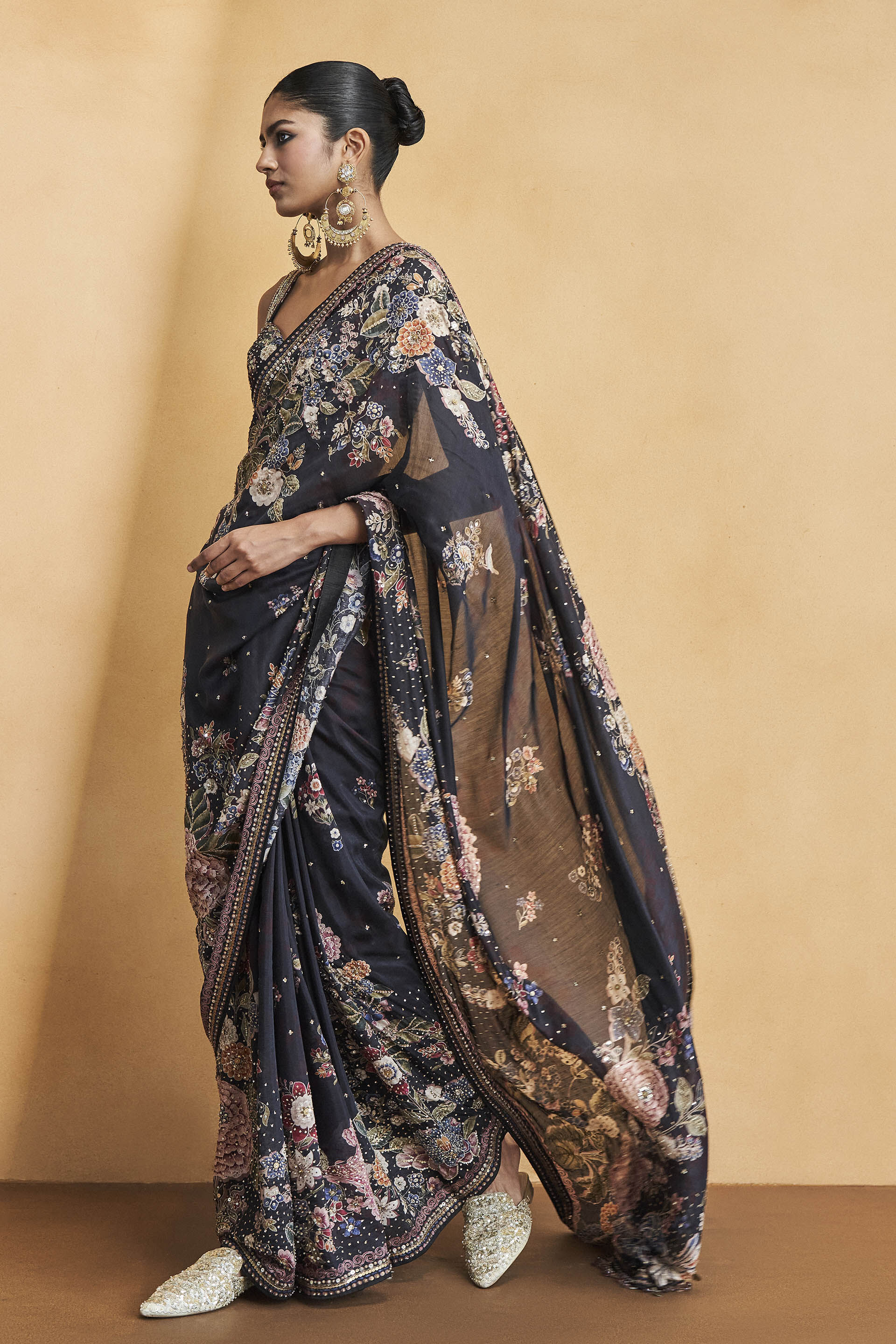 Whisper Of The Wildforest Saree Set - Black, Black, image 2